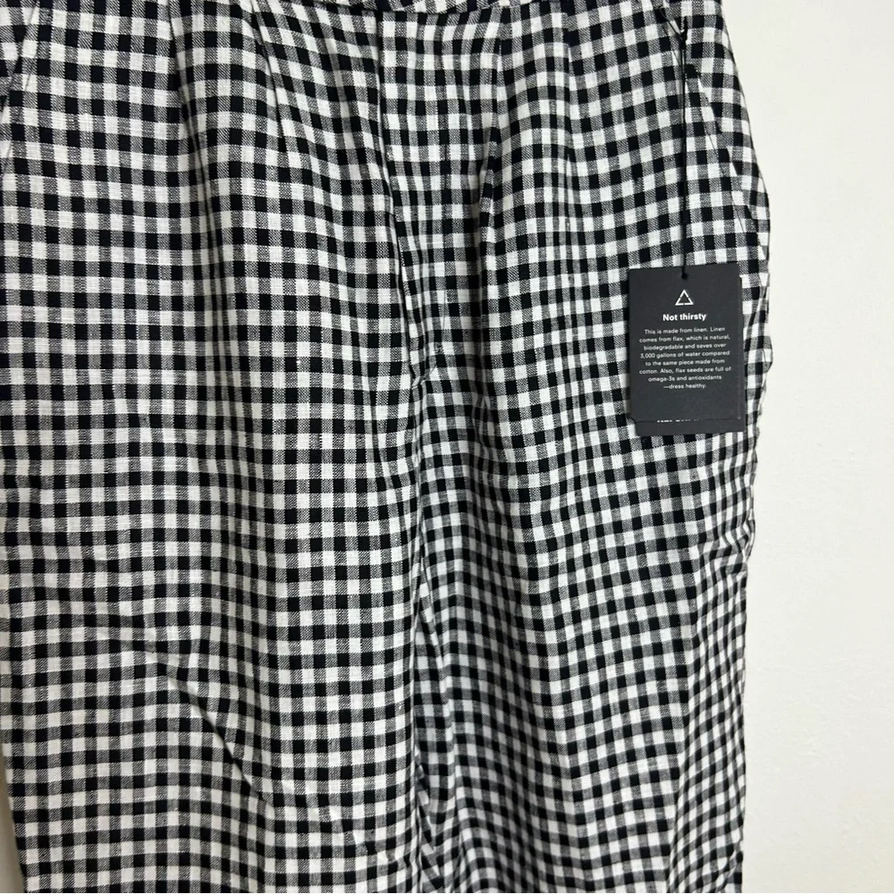 NWT Reformation Tanner April Black White Checkered 100% Linen Pant Size 4